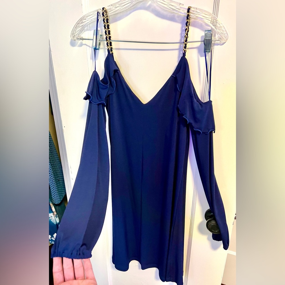 Michael Kors Navy Blue Chain Ruffle Dress